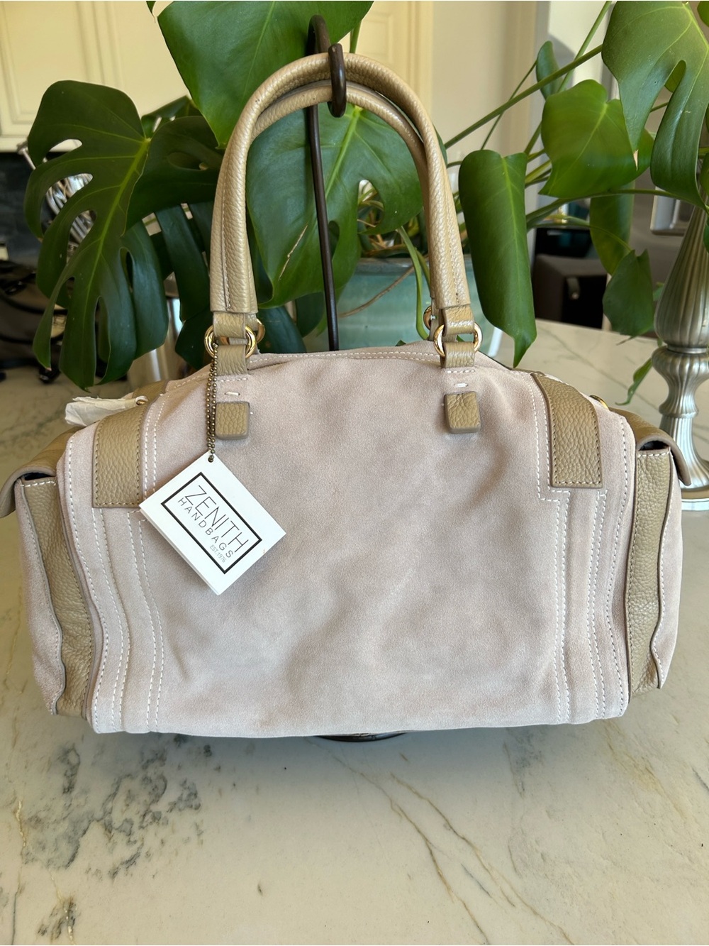 Zenith Blush Pink Suede Satchel with Leather Trim